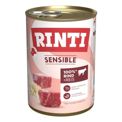 RINTI Sensible nourriture humide pour chien, adulte, boîte Bœuf & Riz 12x400 g