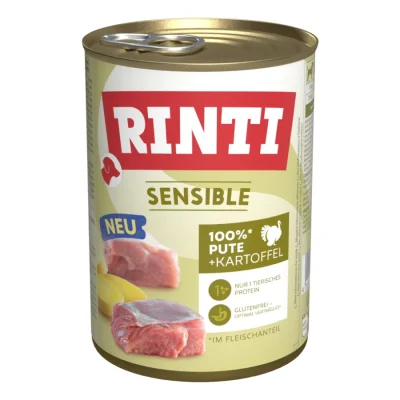 RINTI Sensible nourriture humide pour chien, adulte, boîte Dinde et pommes de terre 12x400 g