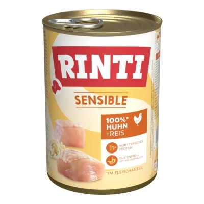 RINTI Sensible nourriture humide pour chien, adulte, boîte Poulet et riz 12x400 g