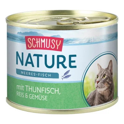 Schmusy Nature Nourriture humide au poisson de mer pour chat adulte Thon et légumes 24x185 g