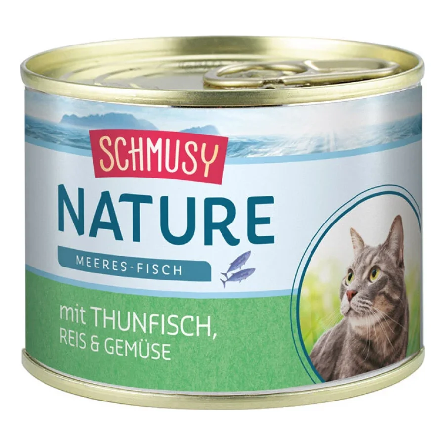 Schmusy Nature Nourriture humide au poisson de mer pour chat adulte Thon et légumes 24x185 g