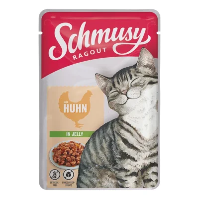 Schmusy Ragout Nourriture humide chat adulte en gelée Poulet 22x100 g