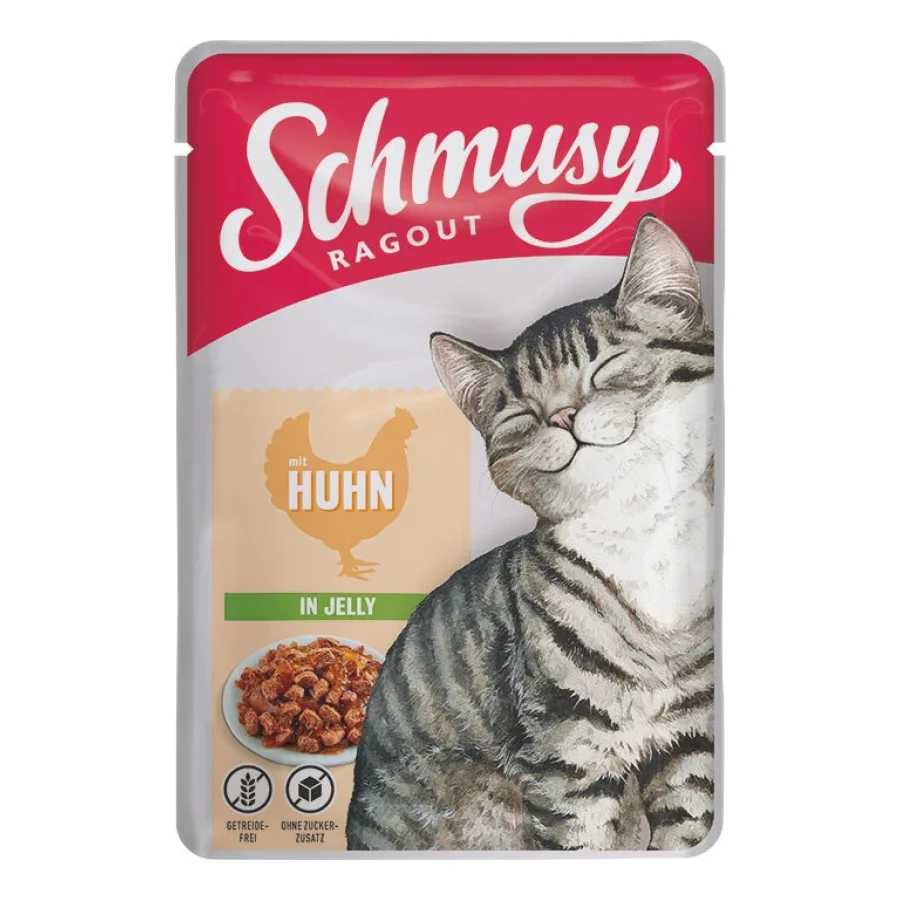 Schmusy Ragout Nourriture humide chat adulte en gelée Poulet 44x100 g