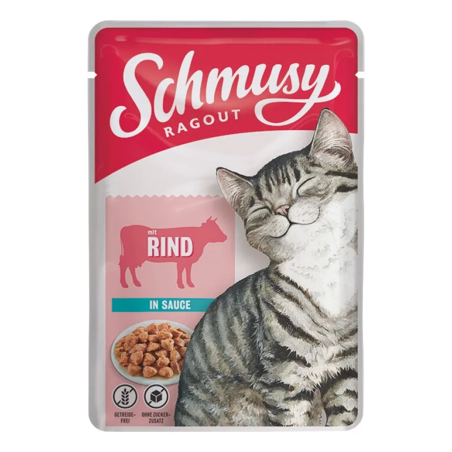 Schmusy Ragout Nourriture humide chat adulte en sauce Bœuf 22x100 g