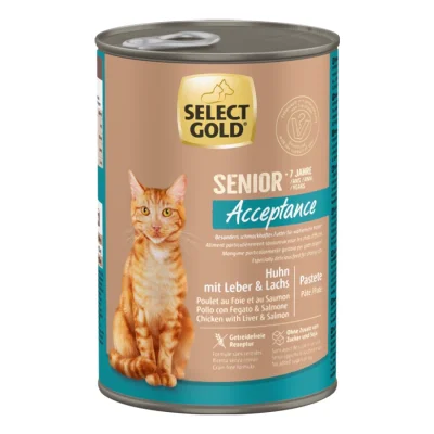 SELECT GOLD Acceptance Boîtes de Pâtée Chat Senior Poulet, Foie et Saumon 12x400 g