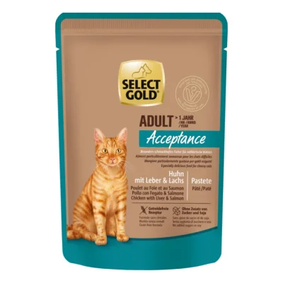 SELECT GOLD Acceptance Sachets de Pâtée Chat Adulte Poulet, Foie et Saumon 12x85 g