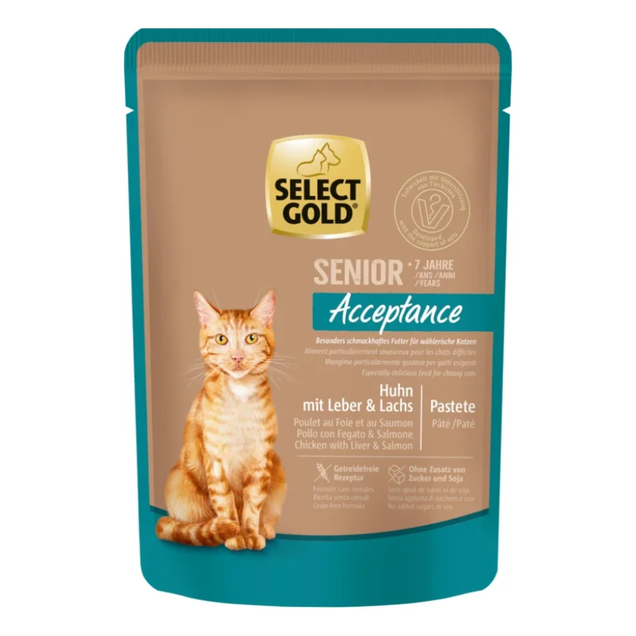 SELECT GOLD Acceptance Sachets de Pâtée Chat Senior Poulet, Foie et Saumon 12x85 g