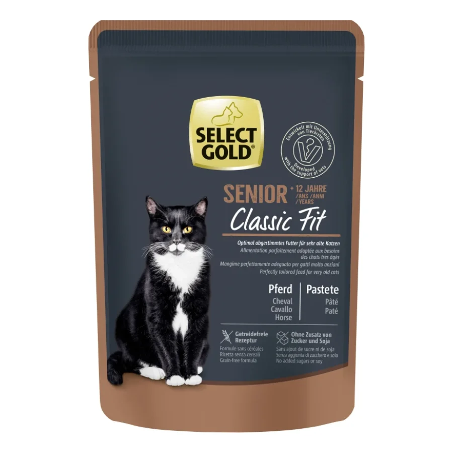 SELECT GOLD Classic Fit nourriture humide pour chat, Senior +12, cheval 12x85 g
