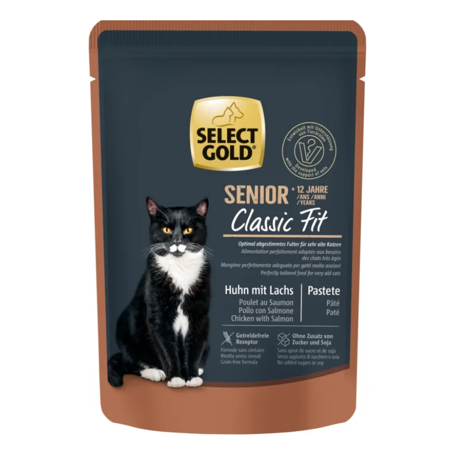 SELECT GOLD Classic Fit Sachets de Pâtée Chat Senior +12 Poulet et Saumon 12x85 g