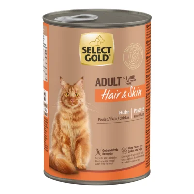 SELECT GOLD Hair & Skin Boîtes de Pâtée Chat Adulte Poulet 12x400 g