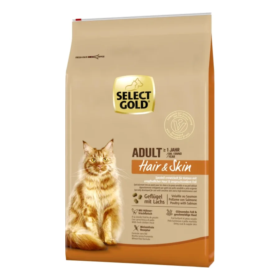SELECT GOLD Hair & Skin Croquettes Chat Adulte Saumon et volaille 7 kg