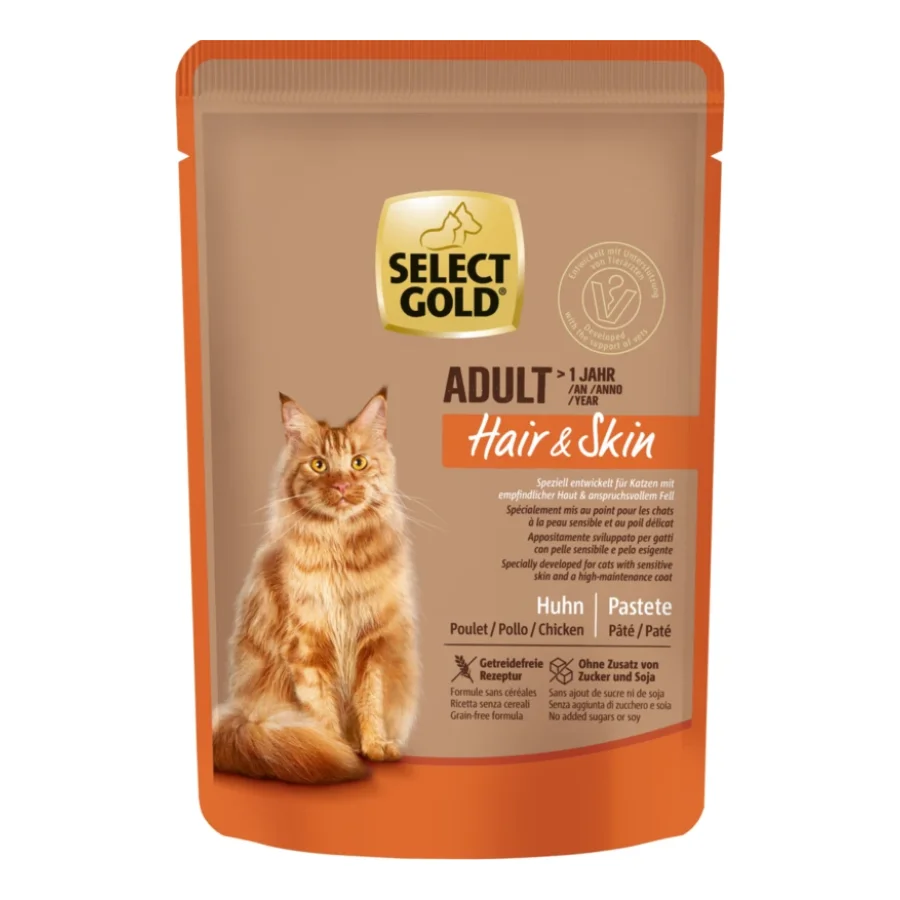 SELECT GOLD Hair & Skin Sachets de Pâtée Chat Adulte Poulet 24x85 g