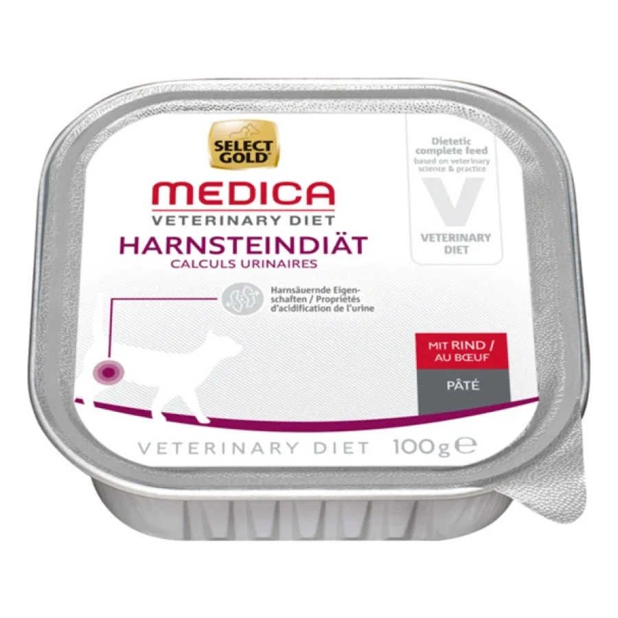 SELECT GOLD Medica Calculs Urinaires Struvite Barquettes de Pâtée Chat Adulte 16 x 100 g Bœuf