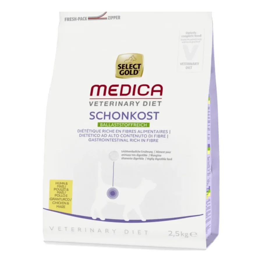 SELECT GOLD Medica Diététique Riche en Fibres Croquettes Chat Adulte Poulet et Maïs 2,5 kg