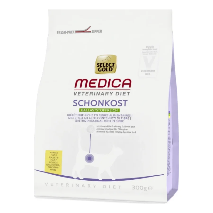SELECT GOLD Medica Diététique Riche en Fibres Croquettes Chat Adulte Poulet et Maïs 300 g