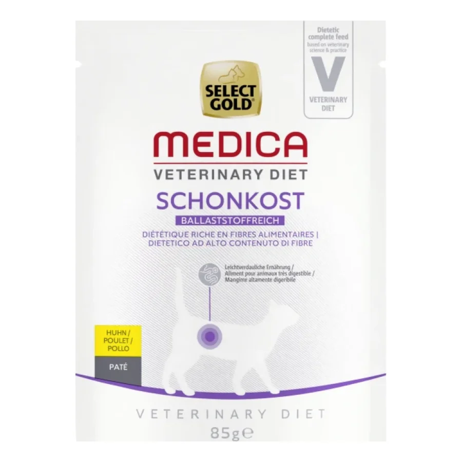 SELECT GOLD Medica Diététique Riche en Fibres Sachets de Pâtée Chat Adulte Poulet 12 x 85 g