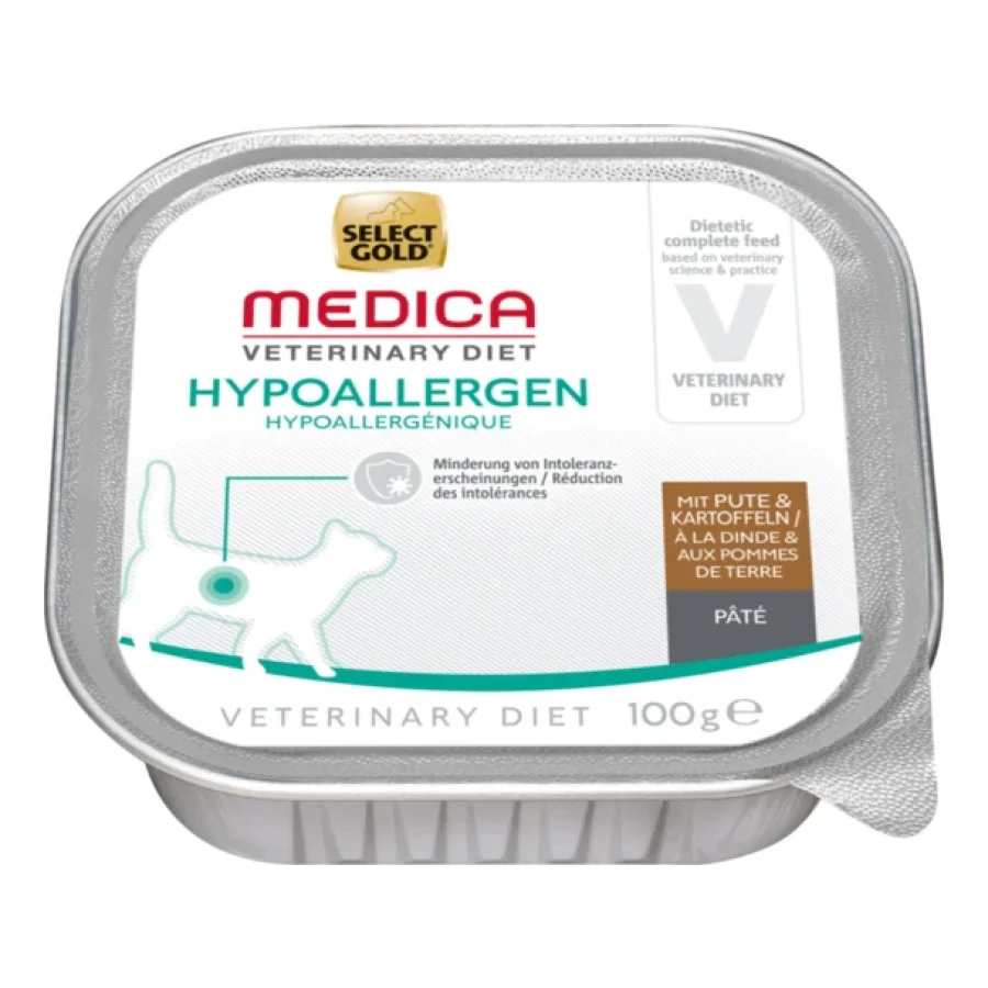 SELECT GOLD Medica Hypoallergénique Barquettes de Pâtée Chat Adulte Dinde et pommes de terre 16x100 g