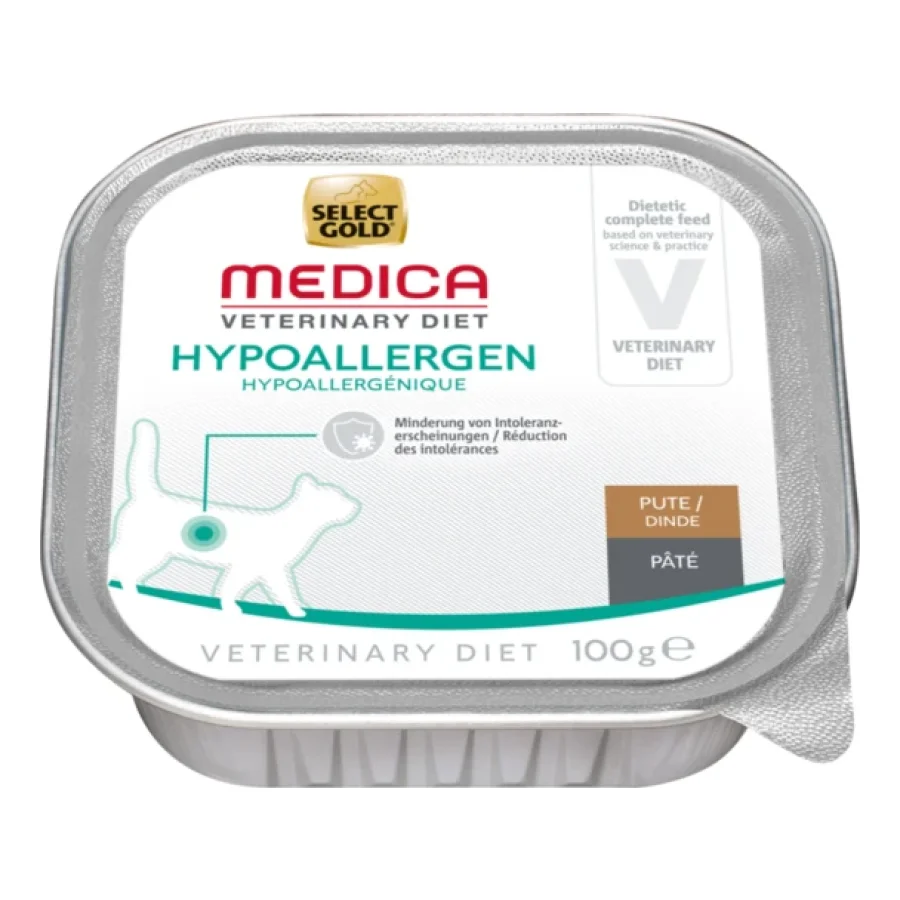 SELECT GOLD Medica Hypoallergénique Barquettes de Pâtée Chat Adulte Dinde et riz 16x100 g