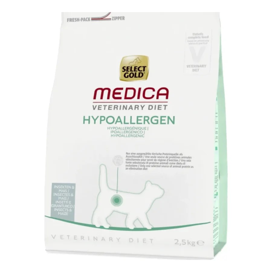 SELECT GOLD Medica Hypoallergénique Croquettes Chat Adulte Insecte et maïs 2,5 kg