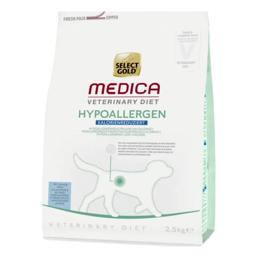 SELECT GOLD Medica Hypoallergénique Pauvre en Calories Croquettes Chien Adulte Saumon et Maïs 2,5 kg