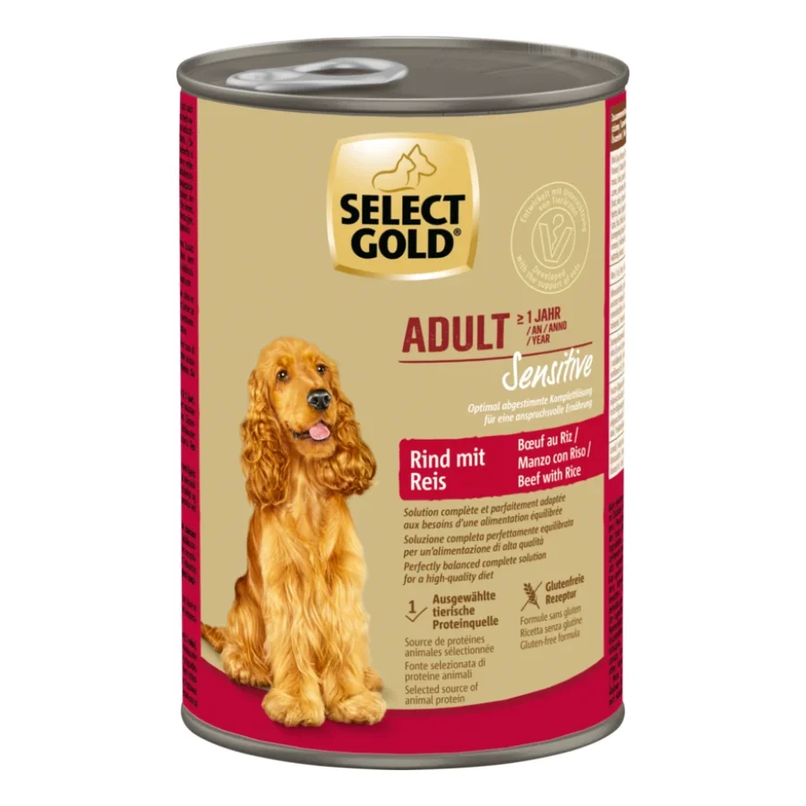 SELECT GOLD nourriture humide pour chien Sensitive Adult Bœuf au Riz 6x400 g