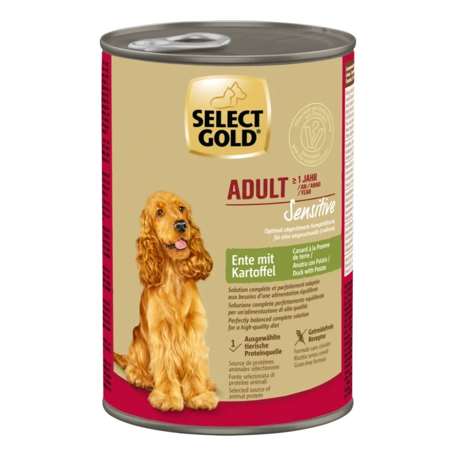 SELECT GOLD nourriture humide pour chien Sensitive Adult Canard aux Pommes de terre 24x400 g