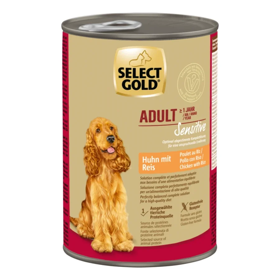 SELECT GOLD nourriture humide pour chien Sensitive Adult Poulet au riz 24x400 g