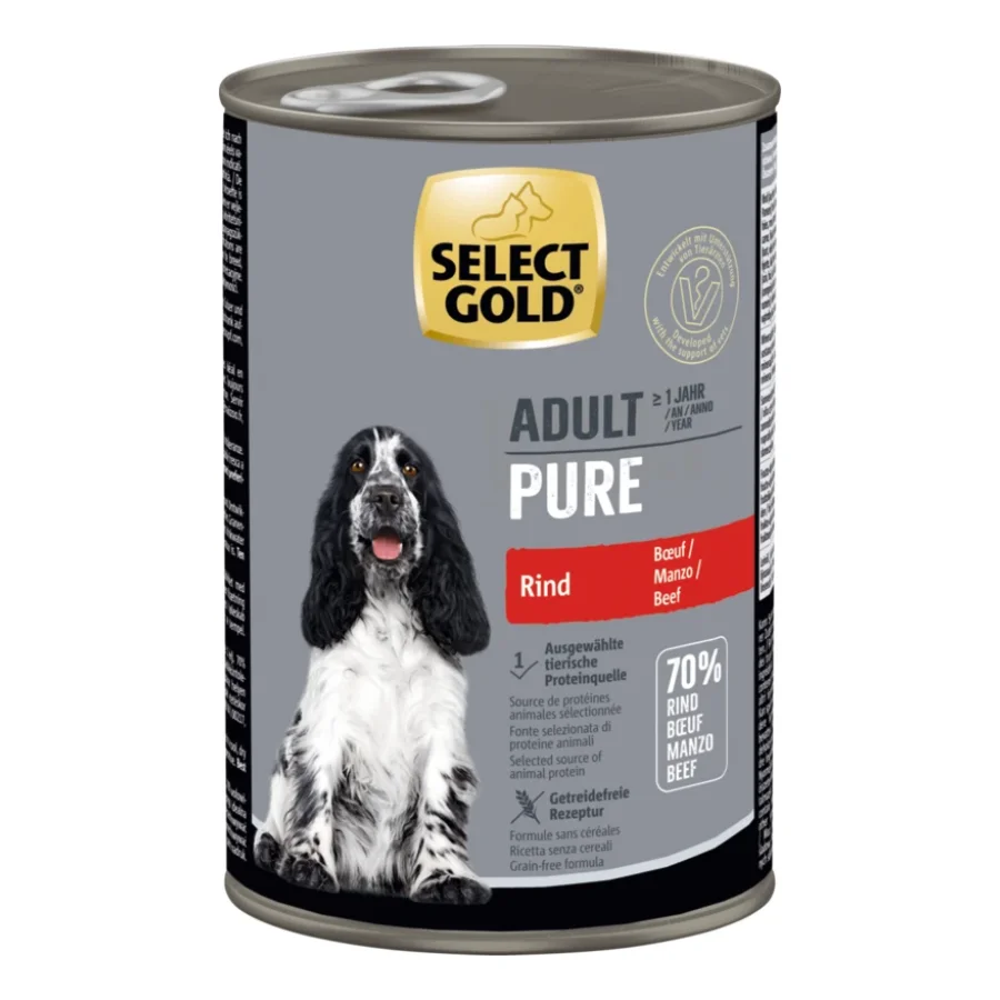 SELECT GOLD Pure Boîtes de Nourriture humide Chien Adulte Bœuf 6x400 g
