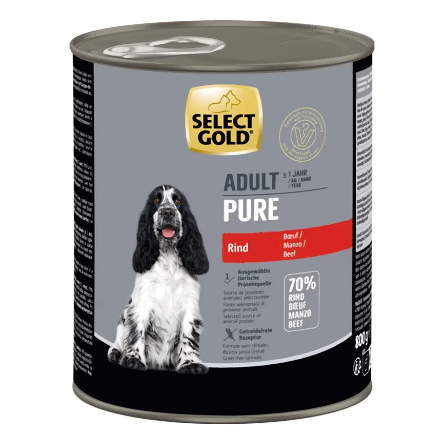 SELECT GOLD Pure Boîtes de Nourriture humide Chien Adulte Bœuf 6x800 g