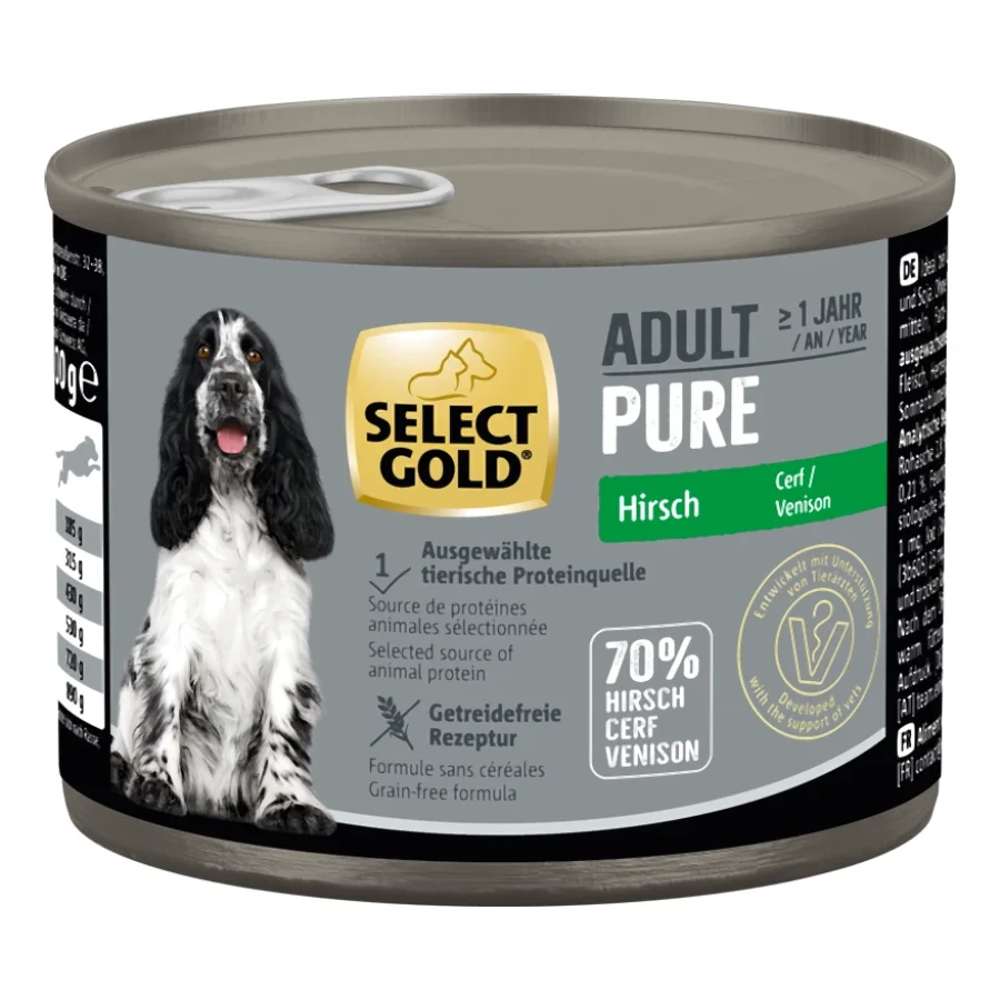 SELECT GOLD Pure Boîtes de Nourriture Humide Chien Adulte Cerf 12x200 g