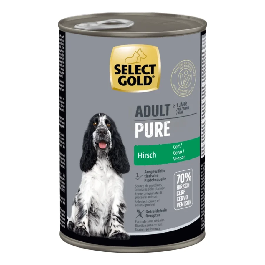 SELECT GOLD Pure Boîtes de Nourriture humide Chien Adulte Cerf 24x400 g