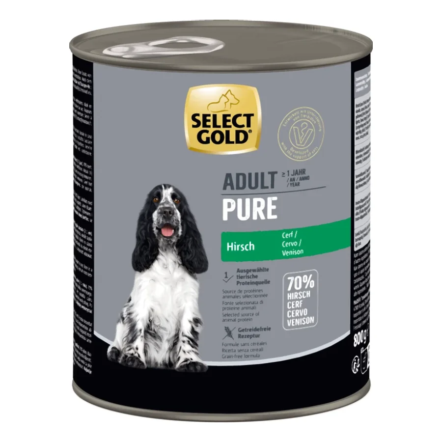 SELECT GOLD Pure Boîtes de Nourriture humide Chien Adulte Cerf 24x800 g