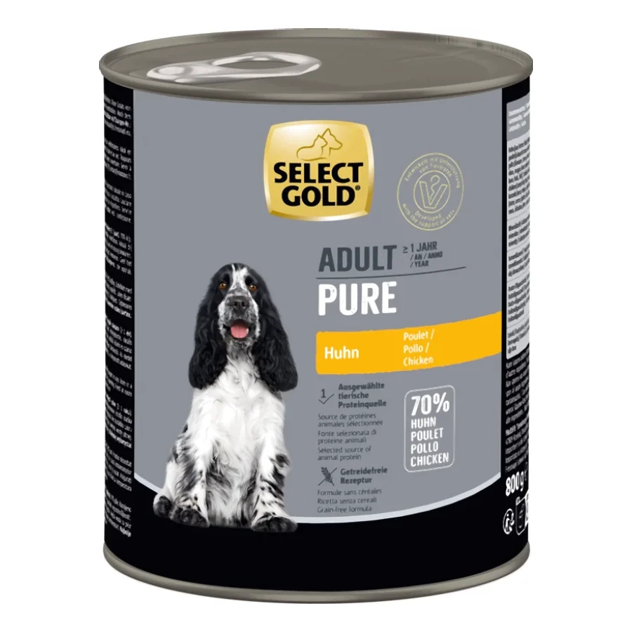 SELECT GOLD Pure Boîtes de Nourriture humide Chien Adulte Poulet 12x800 g