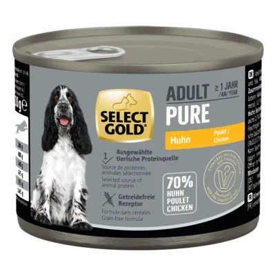 SELECT GOLD Pure Boîtes de Nourriture Humide Chien Adulte Poulet 6x200 g