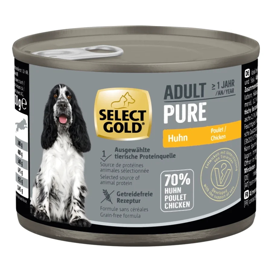 SELECT GOLD Pure Boîtes de Nourriture Humide Chien Adulte Poulet 6x200 g