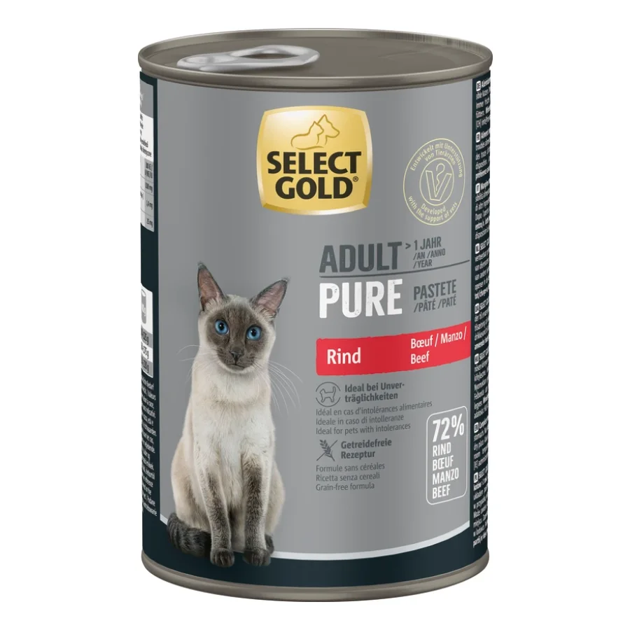 SELECT GOLD Pure Boîtes de Pâtée Chat Adute Bœuf 12x400 g