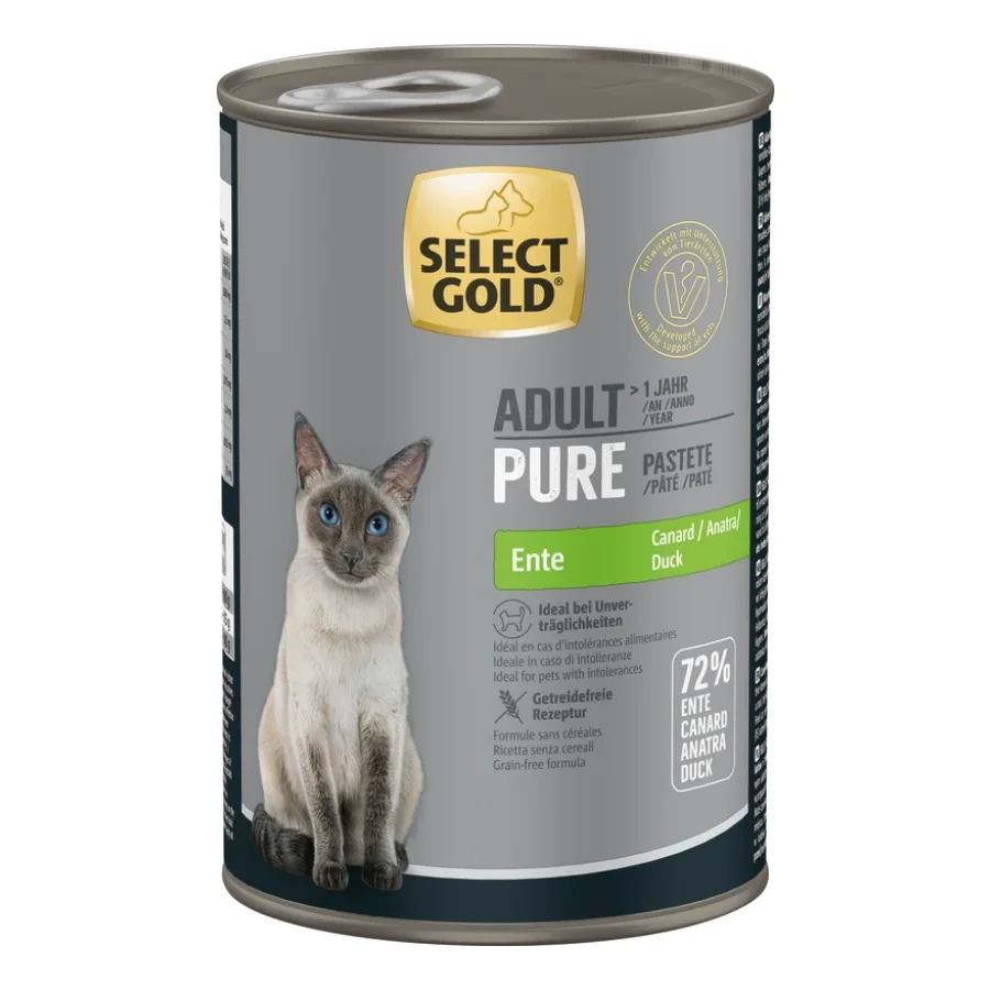 SELECT GOLD Pure Boîtes de Pâtée Chat Adute Canard 24x400 g