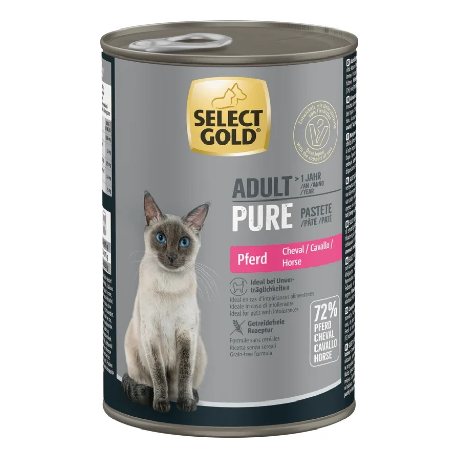 SELECT GOLD Pure Boîtes de Pâtée Chat Adute Cheval 12x400 g
