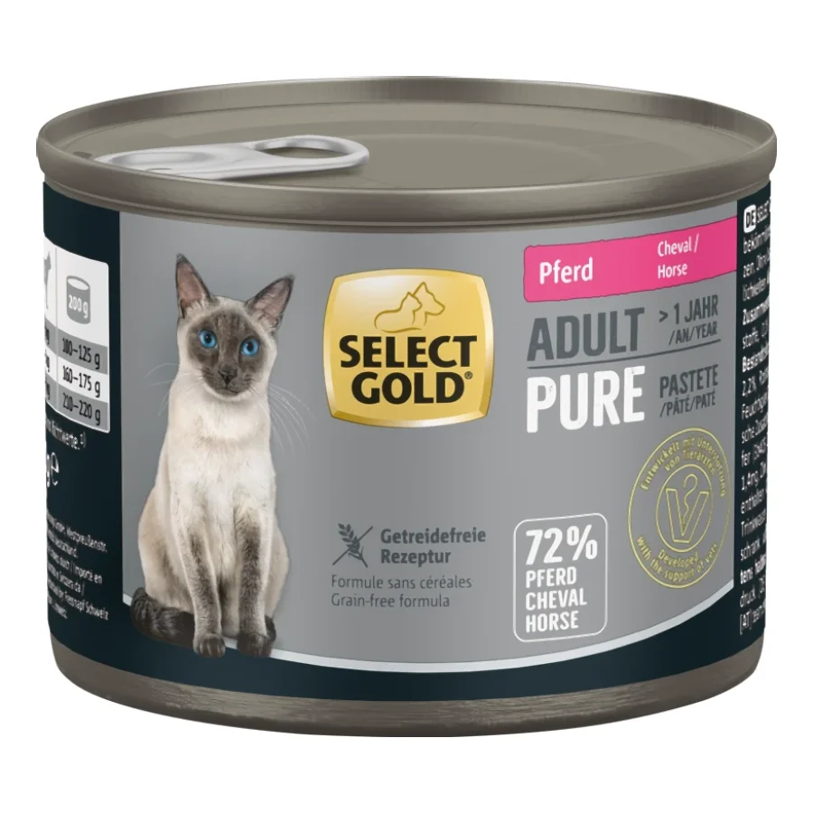 SELECT GOLD Pure Boîtes de Pâtée Chat Adute Cheval 6x200 g