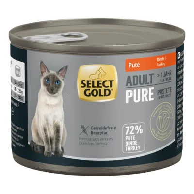 SELECT GOLD Pure Boîtes de Pâtée Chat Adute Dinde 24x200 g
