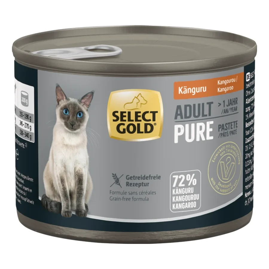 SELECT GOLD Pure Boîtes de Pâtée Chat Adute Kangourou 12x200 g