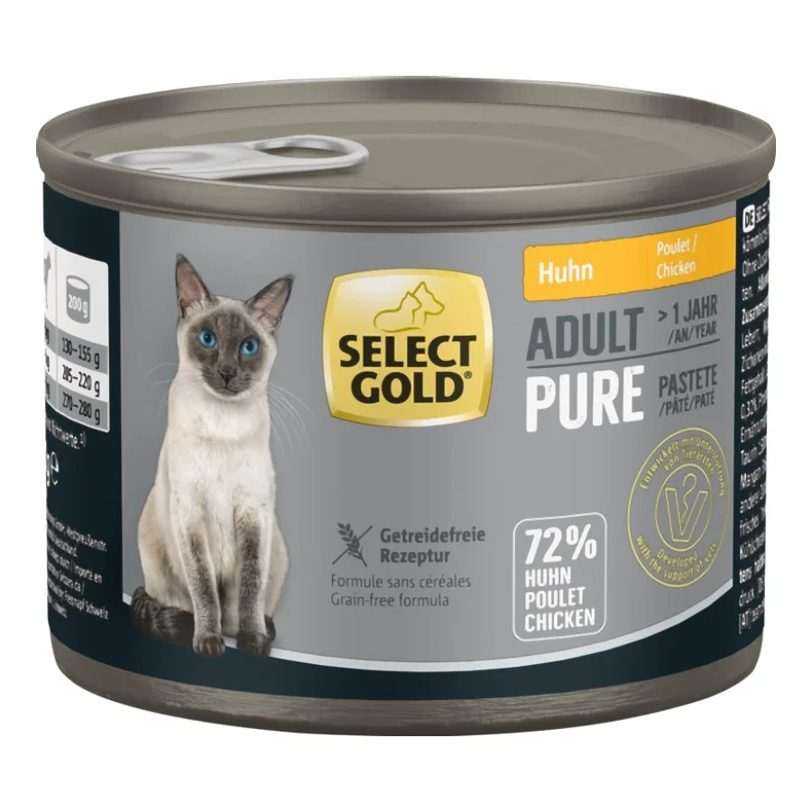 SELECT GOLD Pure Boîtes de Pâtée Chat Adute Poulet 12x200 g