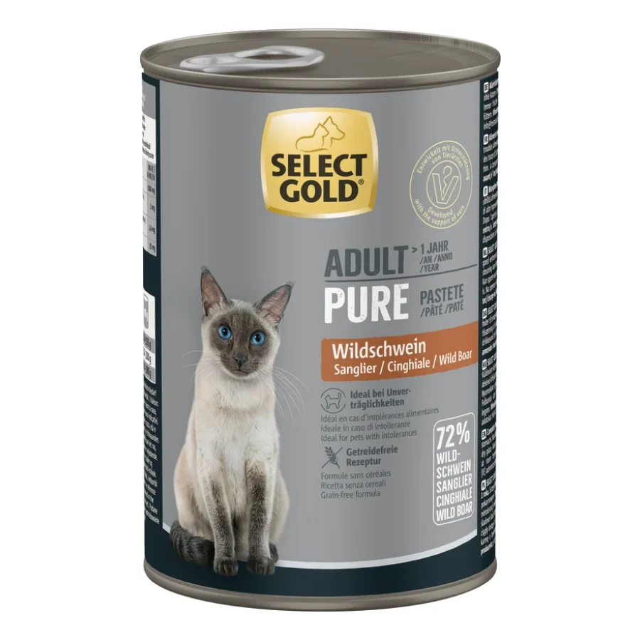SELECT GOLD Pure Boîtes de Pâtée Chat Adute Sanglier 24x400 g