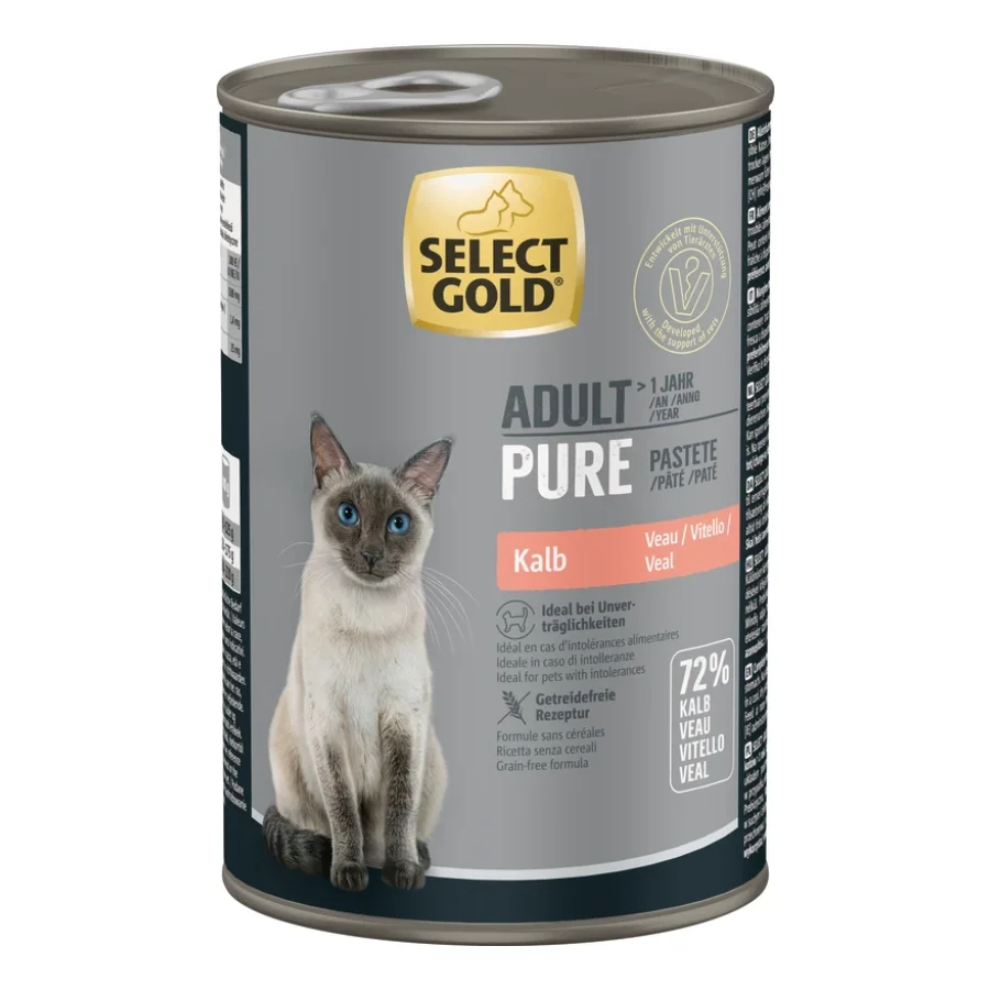 SELECT GOLD Pure Boîtes de Pâtée Chat Adute Veau 12x400 g