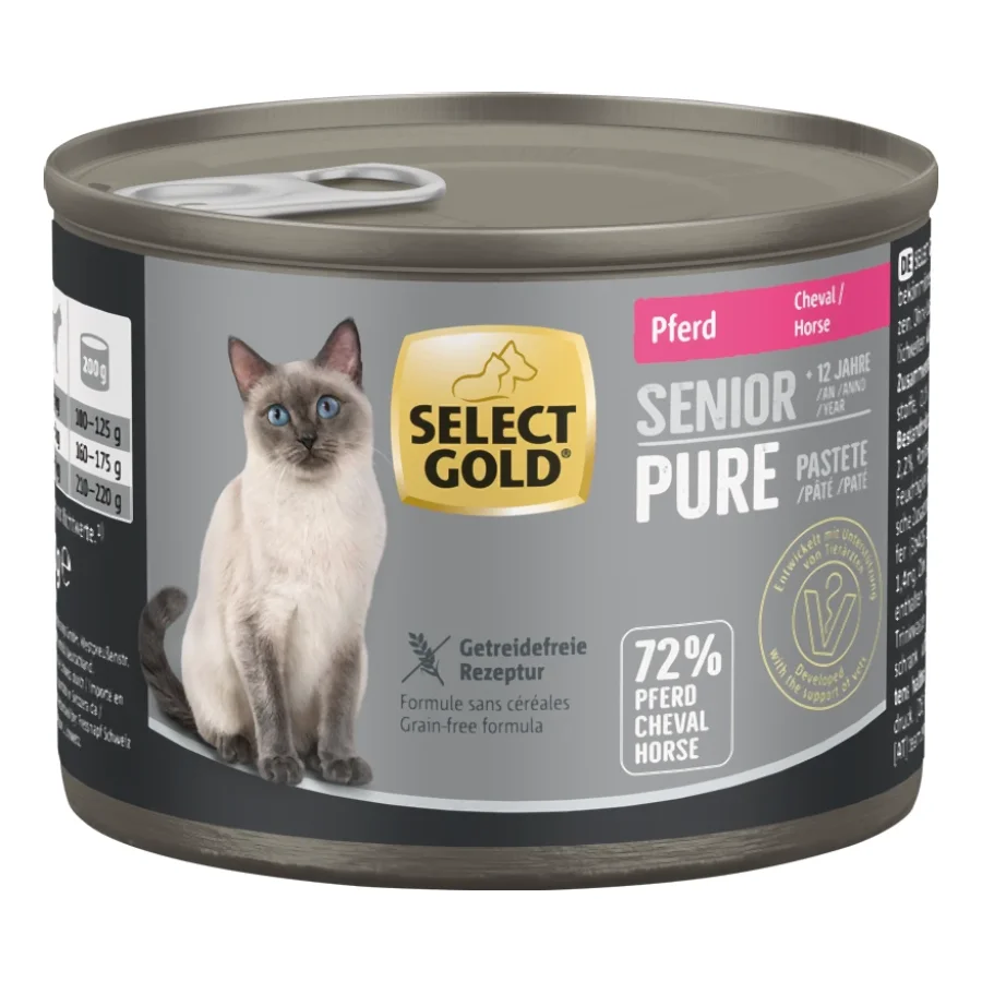 SELECT GOLD Pure Boîtes de Pâtée Chat Senior Cheval 6x200 g