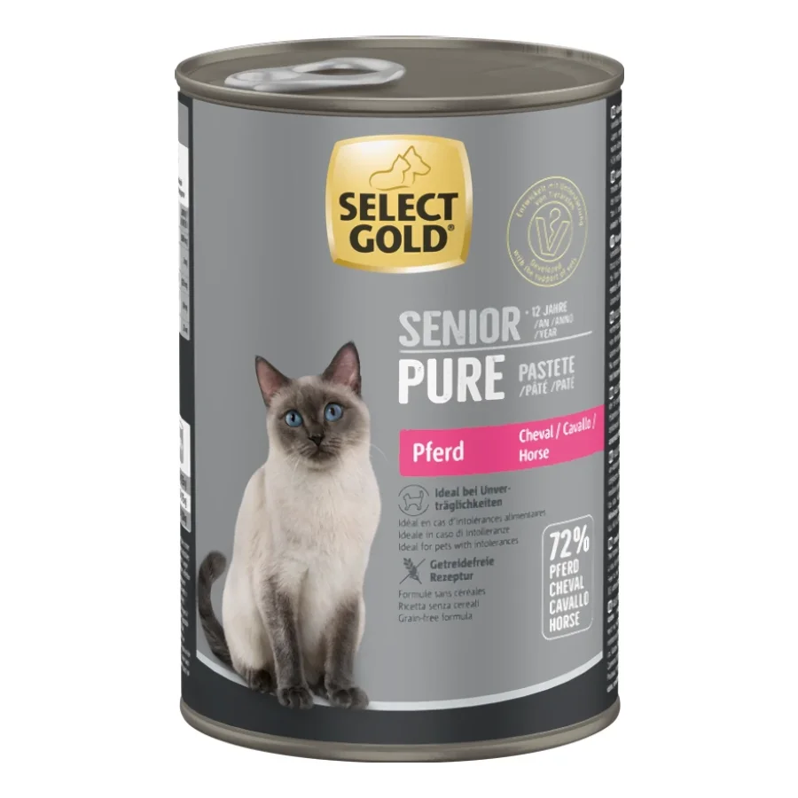 SELECT GOLD Pure Boîtes de Pâtée Chat Senior Cheval 6x400 g
