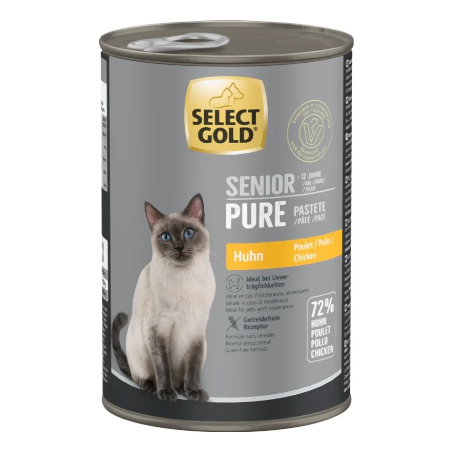 SELECT GOLD Pure Boîtes de Pâtée Chat Senior Poulet 12x400 g