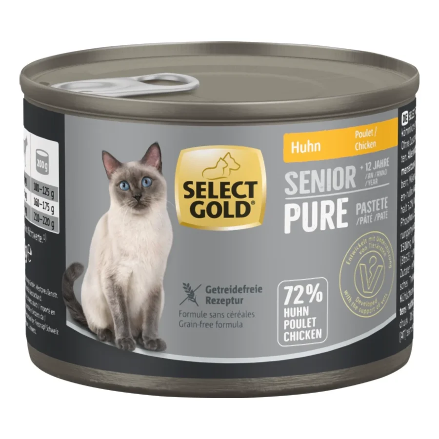 SELECT GOLD Pure Boîtes de Pâtée Chat Senior Poulet 24x200 g