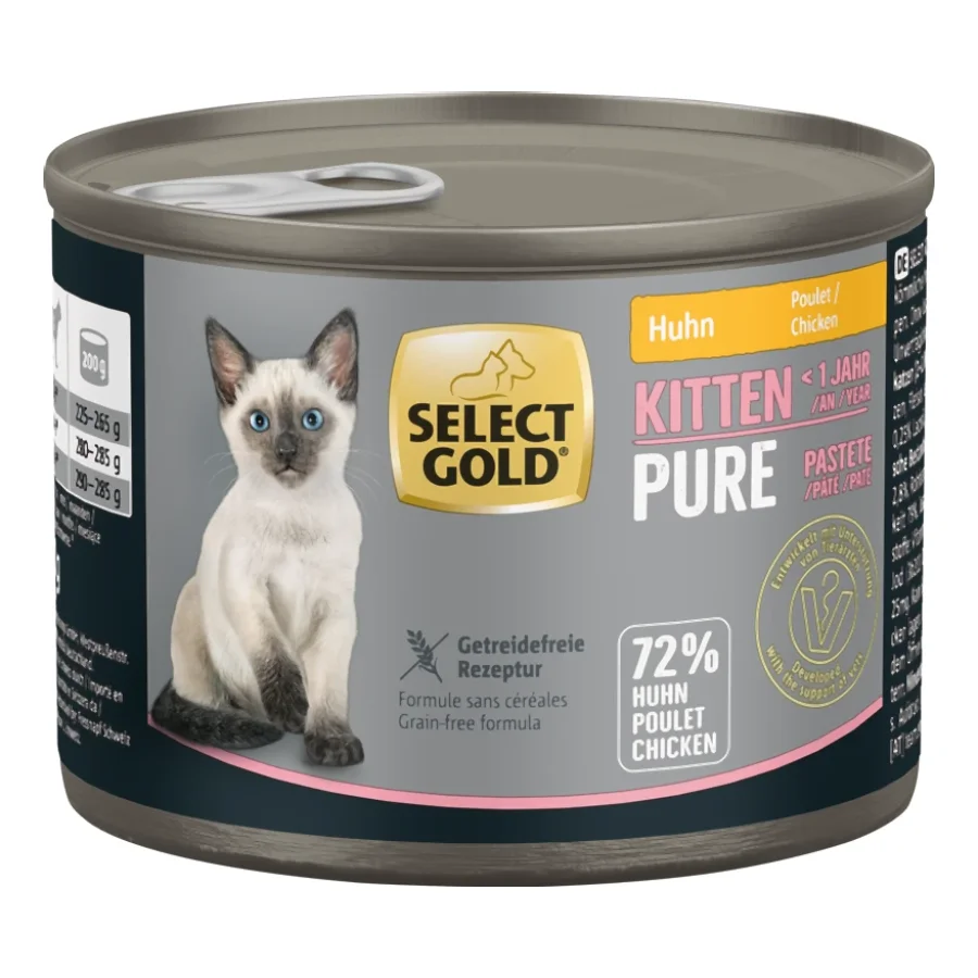 SELECT GOLD Pure Boîtes de Pâtée Chaton Poulet 6x200 g