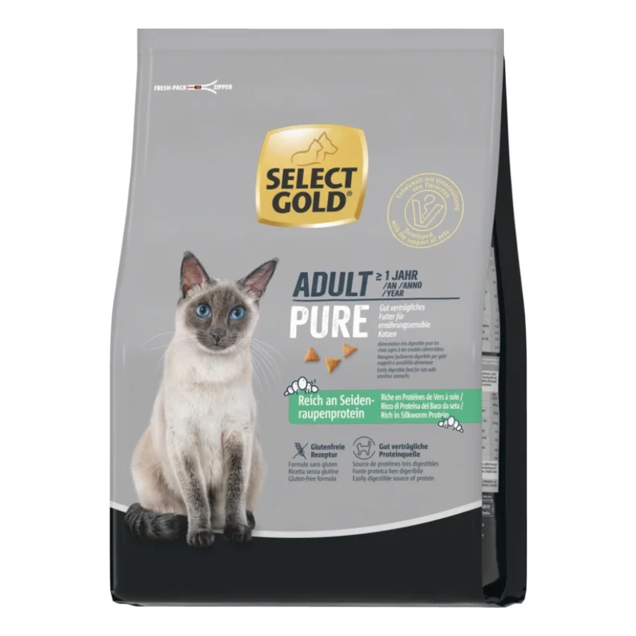 SELECT GOLD Pure Croquettes Chat Adulte Ver à Soie 2,5 kg